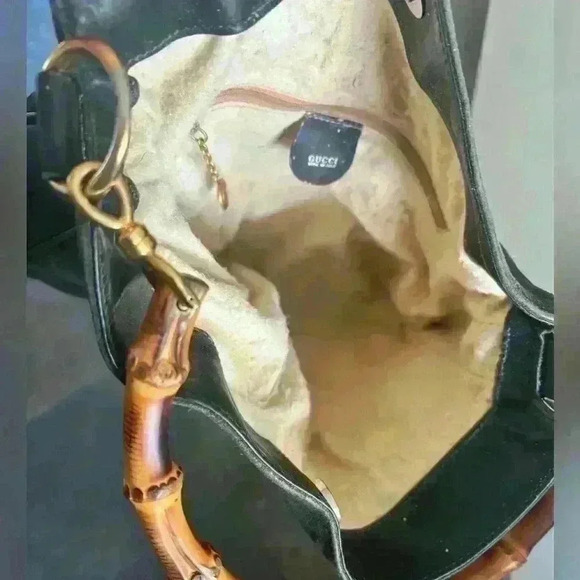 GUCCI Bamboo Hand Bag Suede Green 100% authentic peeling removed - Picture 11 of 17